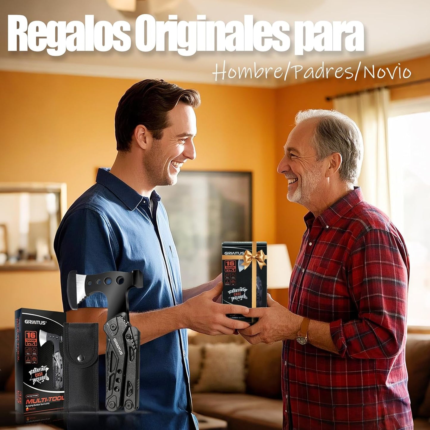 Accesorios Multiherramienta para Acampar, Regalos para Hombres 16en1 Herramienta Multiuso con Hacha Supervivencia, Alicates de Martillo, Destornilladores, Abrebotellas Regalo Dia Del Padre
