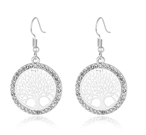 Pendientes árbol de la vida en acero inoxidable