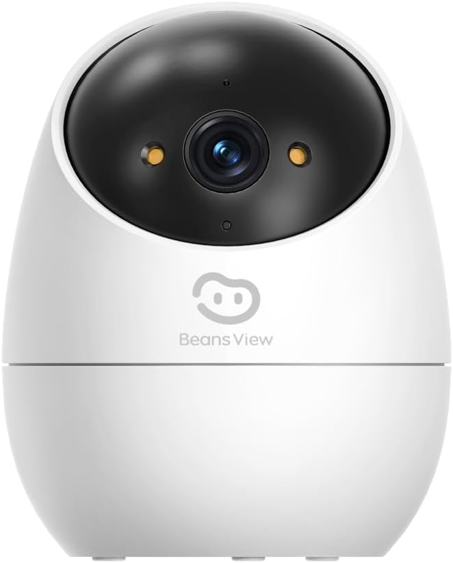 Beans View Cámara de Interior para Seguridad D210, Vista de 360°, 2.4GHz Wi-Fi 1080P, Cámara Mascotas/Perros/Gatos, Visión Nocturna en Color, Detección Humana, Autoseguimiento, Compatible con Alexa