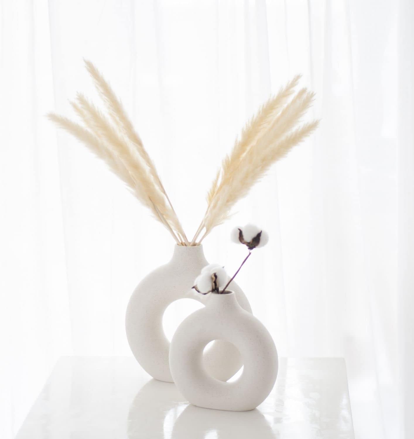 decoración Moderna para el hogar, jarrón Hecho a Mano, Flores secas de cerámica Blanca, Adornos artesanales para Oficina, decoración del hogar, Juego de jarrones (S, Beige)