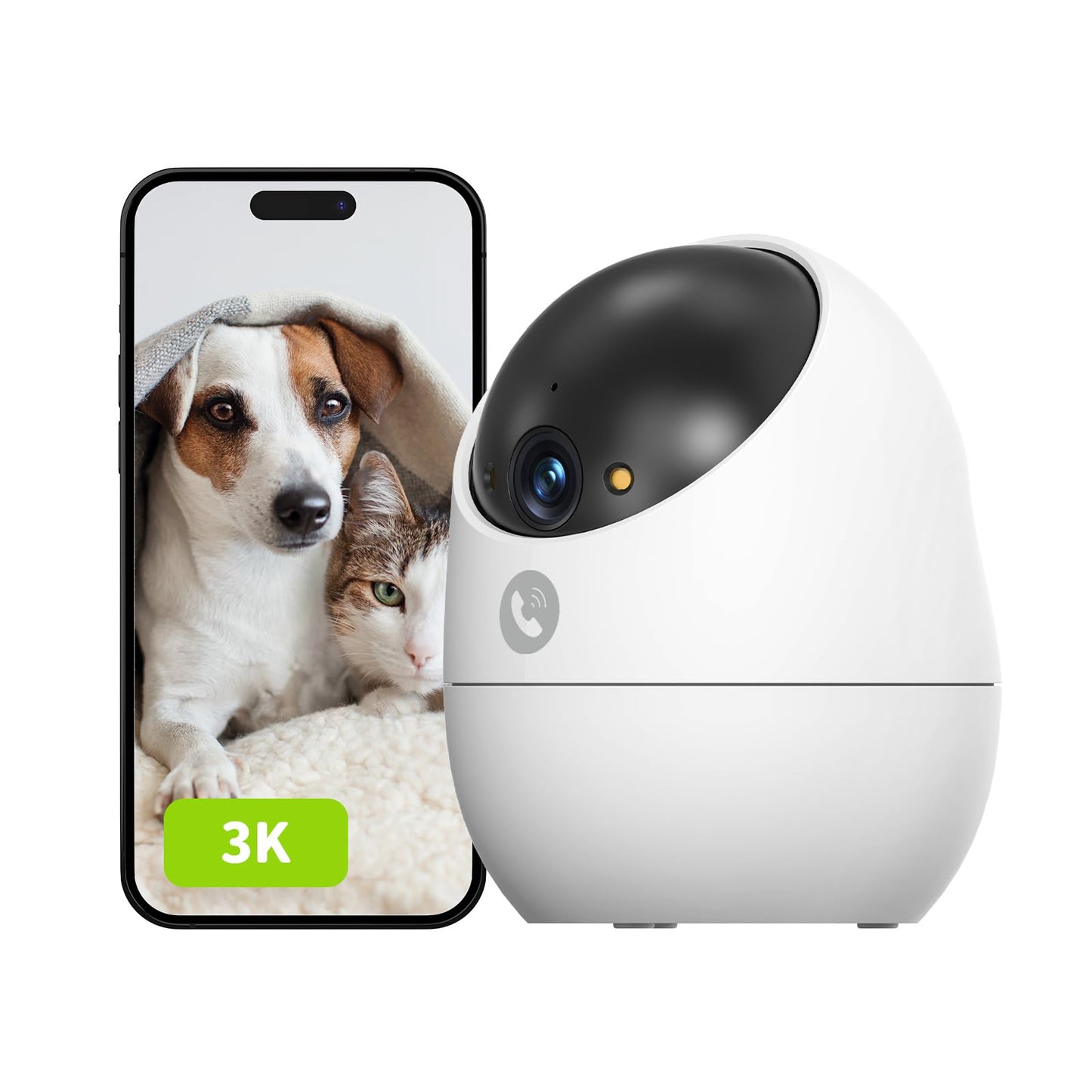 Beans View Cámara de Interior para Seguridad D210, Vista de 360°, 2.4GHz Wi-Fi 1080P, Cámara Mascotas/Perros/Gatos, Visión Nocturna en Color, Detección Humana, Autoseguimiento, Compatible con Alexa