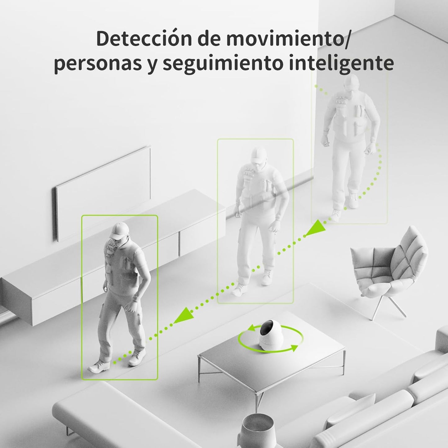 Beans View Cámara de Interior para Seguridad D210, Vista de 360°, 2.4GHz Wi-Fi 1080P, Cámara Mascotas/Perros/Gatos, Visión Nocturna en Color, Detección Humana, Autoseguimiento, Compatible con Alexa