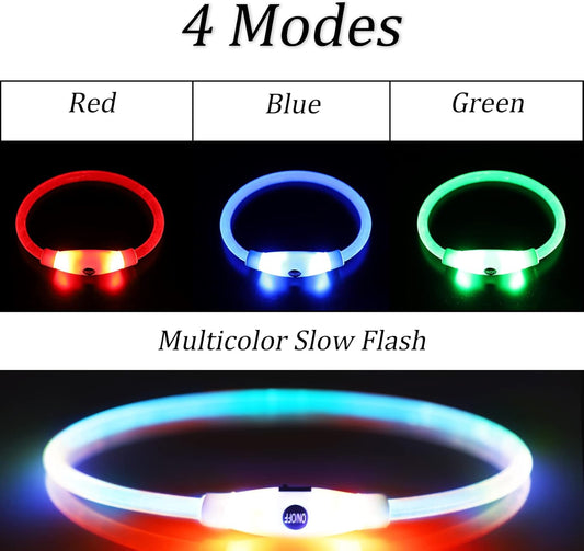 Coolzon Collar Luminoso 3 Colores cambiables, Collar Luz Recargable, Longitud Ajustable Collares para Gatos y Perros Pequeño Mediano Grande Impermeable Collares LED Marca: Coolzon