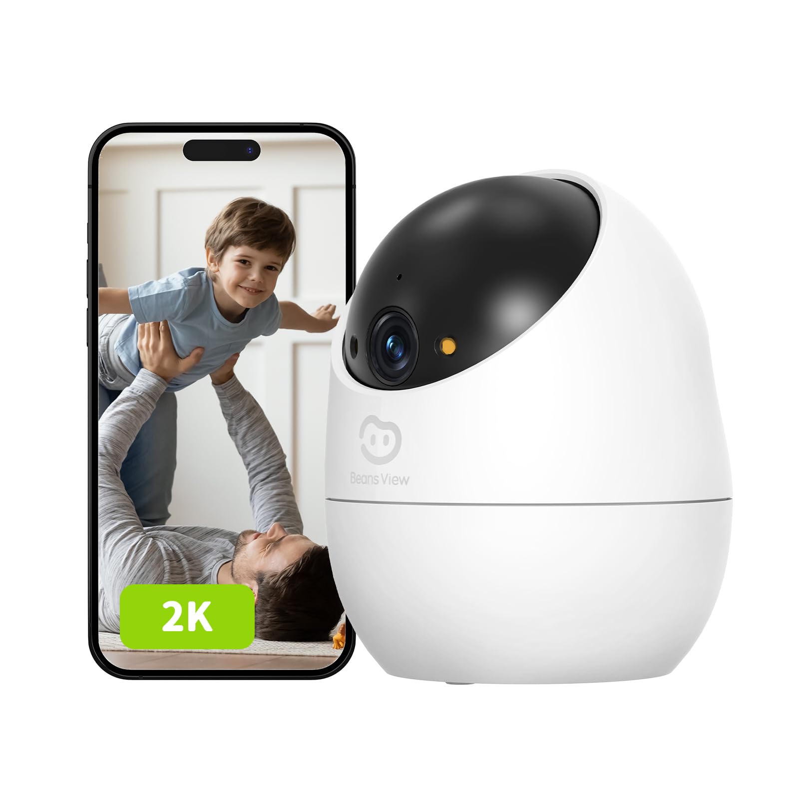 Beans View Cámara de Interior para Seguridad D210, Vista de 360°, 2.4GHz Wi-Fi 1080P, Cámara Mascotas/Perros/Gatos, Visión Nocturna en Color, Detección Humana, Autoseguimiento, Compatible con Alexa