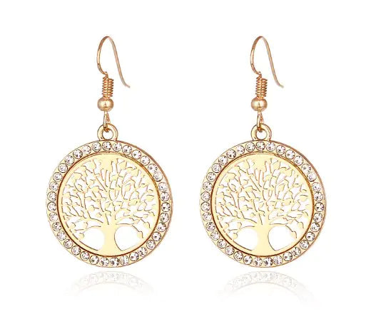 Pendientes árbol de la vida en acero inoxidable