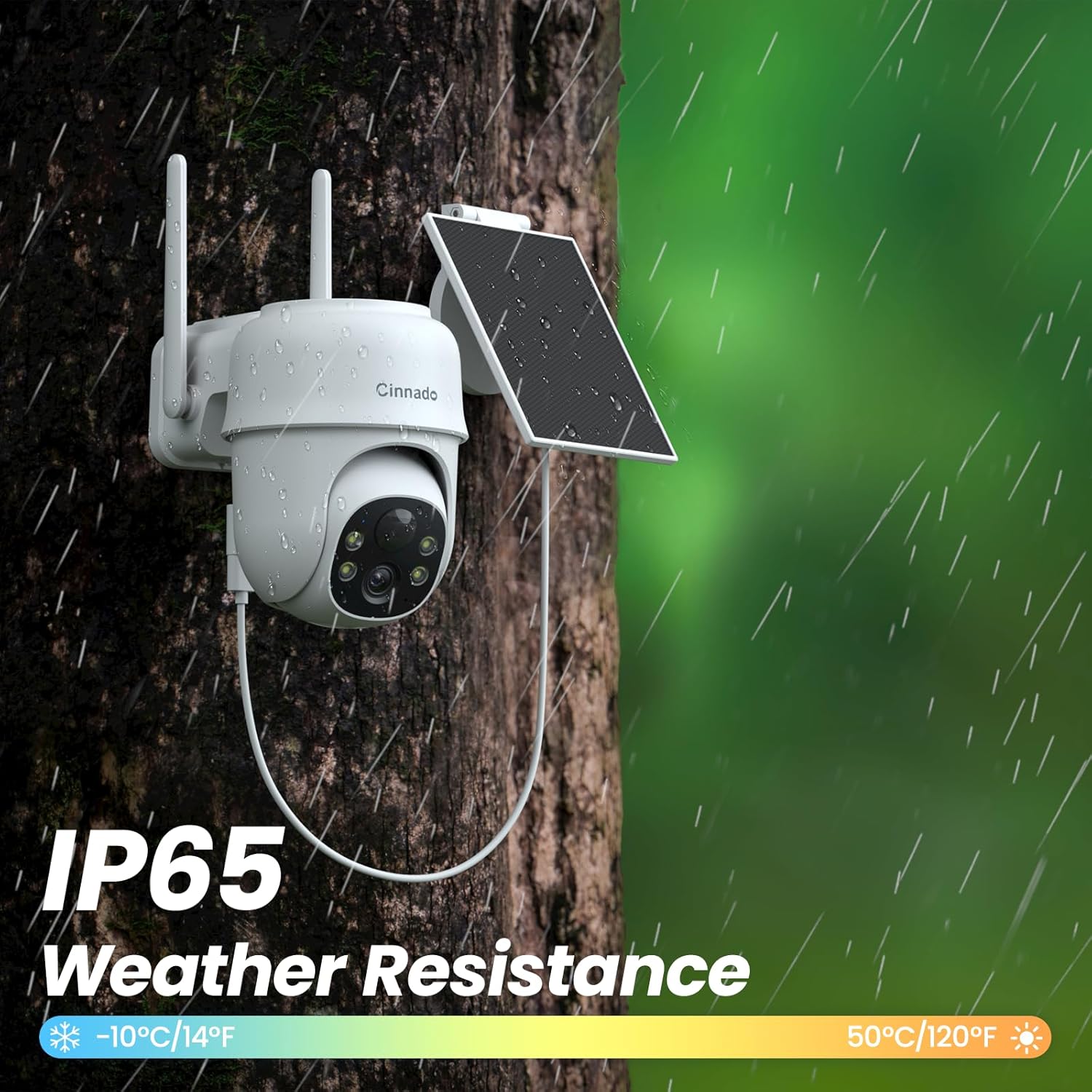 Cinnado 2K Camara Vigilancia WiFi Exterior Solar - Camaras Vigilancia Domicilio WiFi, 360° Cámara Exterior sin Cables con Bateria, PIR Sirena, Visión Nocturna Color, IP65, Blanco