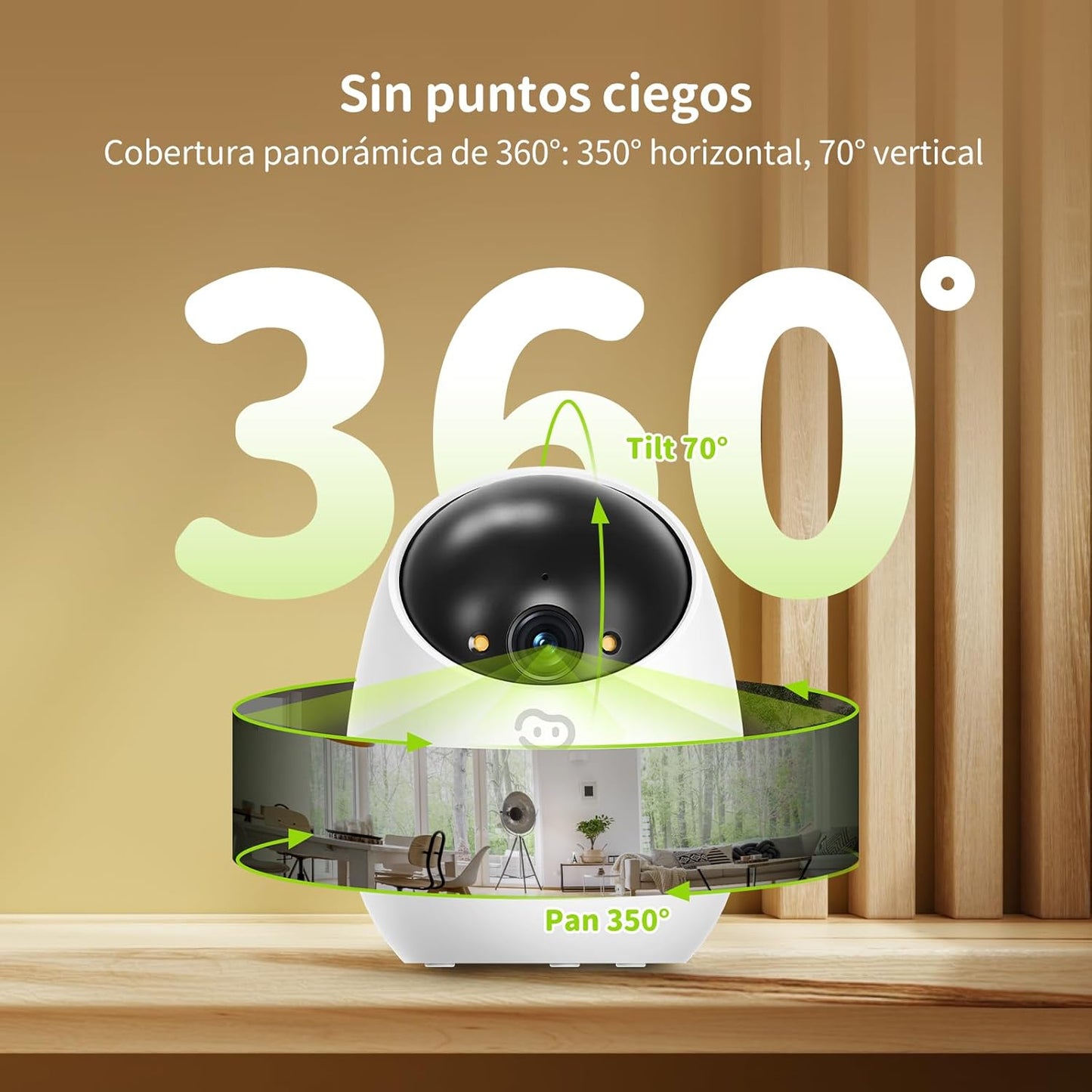 Beans View Cámara de Interior para Seguridad D210, Vista de 360°, 2.4GHz Wi-Fi 1080P, Cámara Mascotas/Perros/Gatos, Visión Nocturna en Color, Detección Humana, Autoseguimiento, Compatible con Alexa