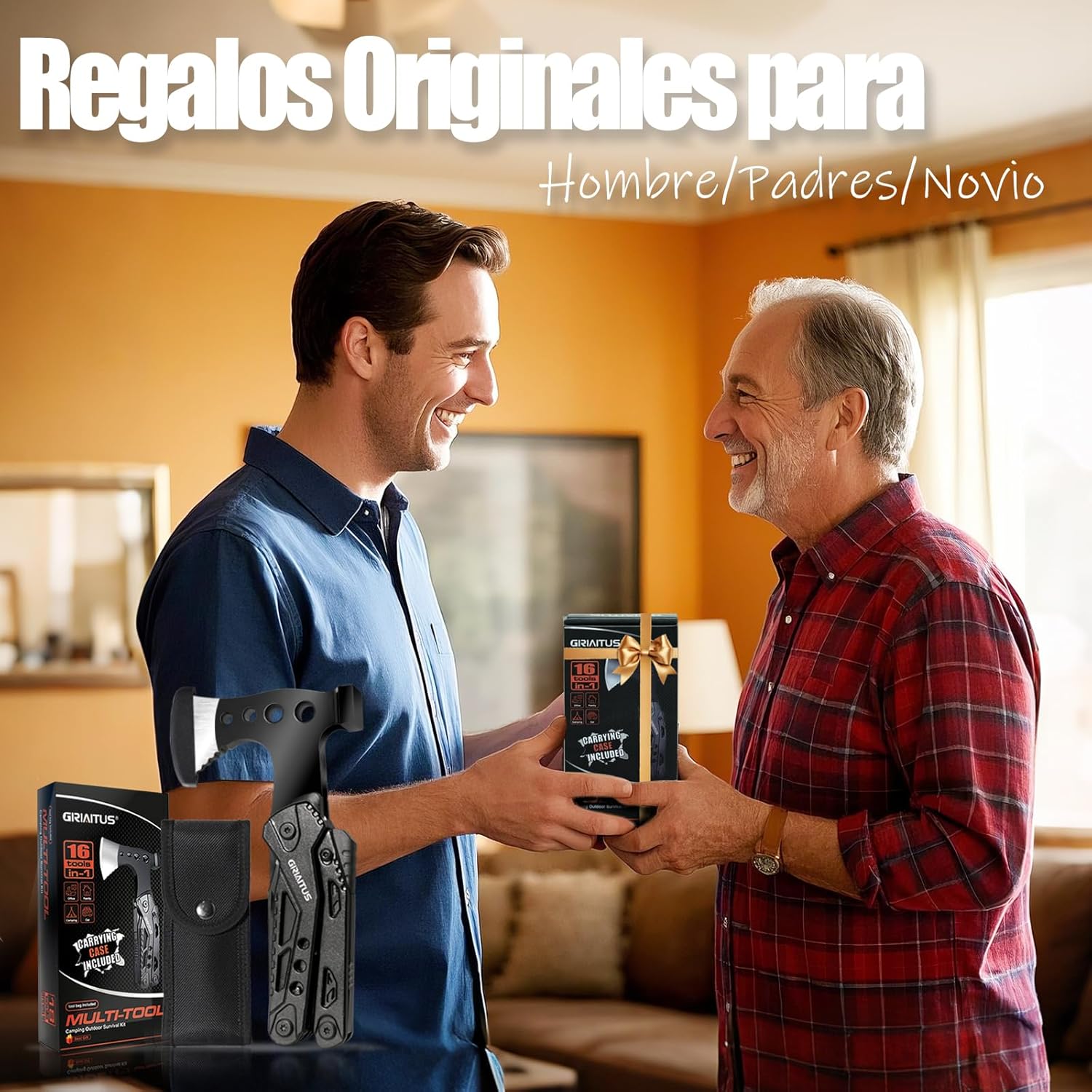 Accesorios Multiherramienta para Acampar, Regalos para Hombres 16en1 Herramienta Multiuso con Hacha Supervivencia, Alicates de Martillo, Destornilladores, Abrebotellas Regalo Dia Del Padre