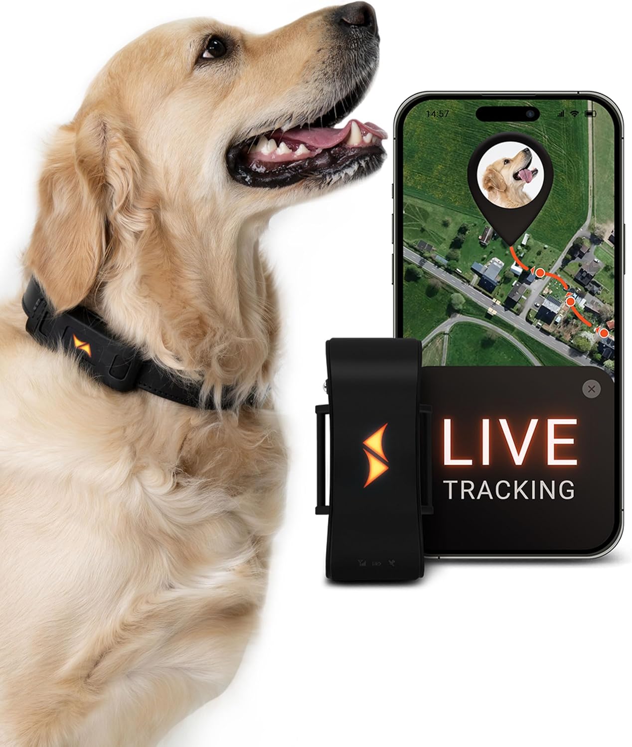 PAJ Localizador GPS para Perros 4G - alarmas de Fuga + Seguimiento en Vivo - hasta 10 días en Modo Ahorro de batería - LED Luminoso - Resistente al Agua (IP67) - Apto para Cualquier Collar - Negro