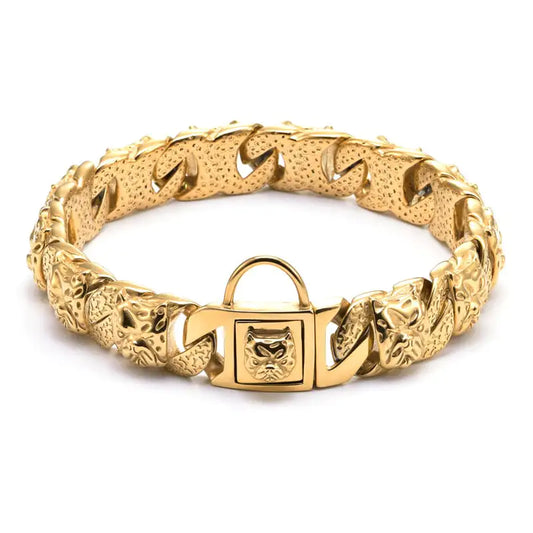 Collar de cabeza completa de Bull Dog de acero inoxidable  titanio y bañado en oro