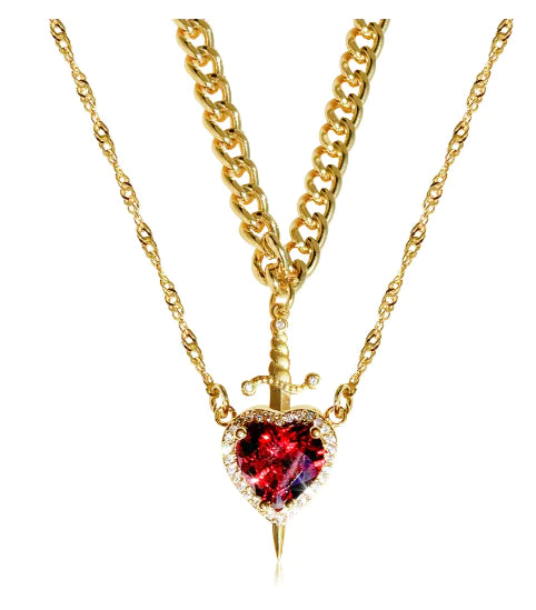 Collar en capas de corazón y espada de Sorella