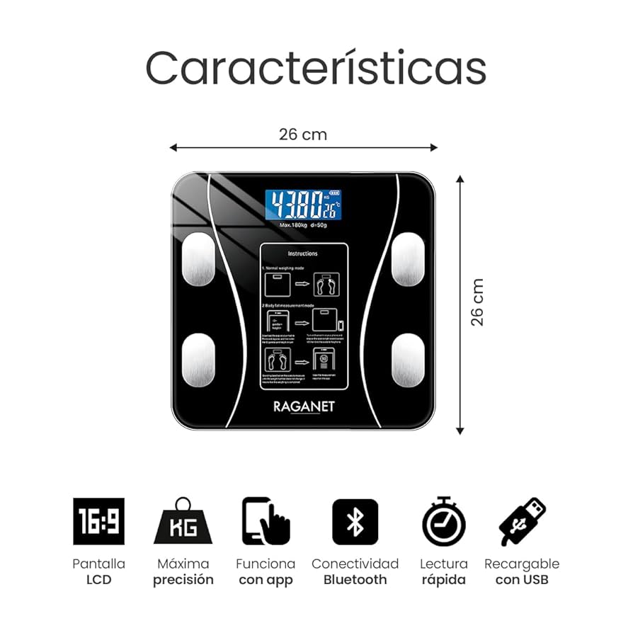 Báscula electrónica inteligente con aplicación Bluetooth