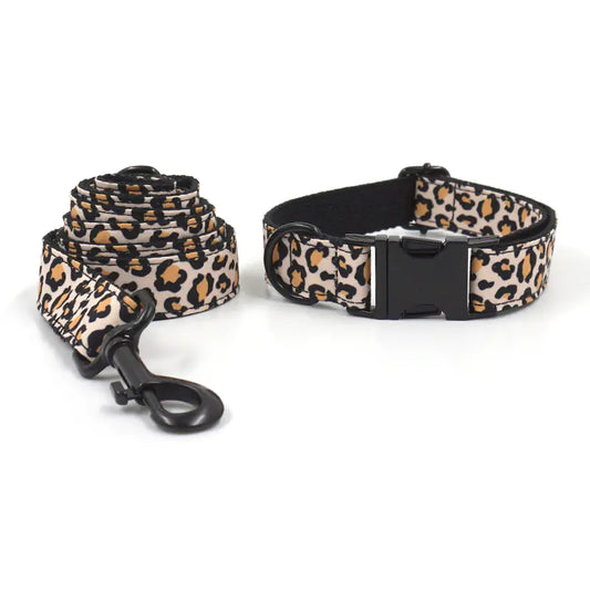 Ccorrea de perro junto a collar LEOPARDO GRAN CALIDAD