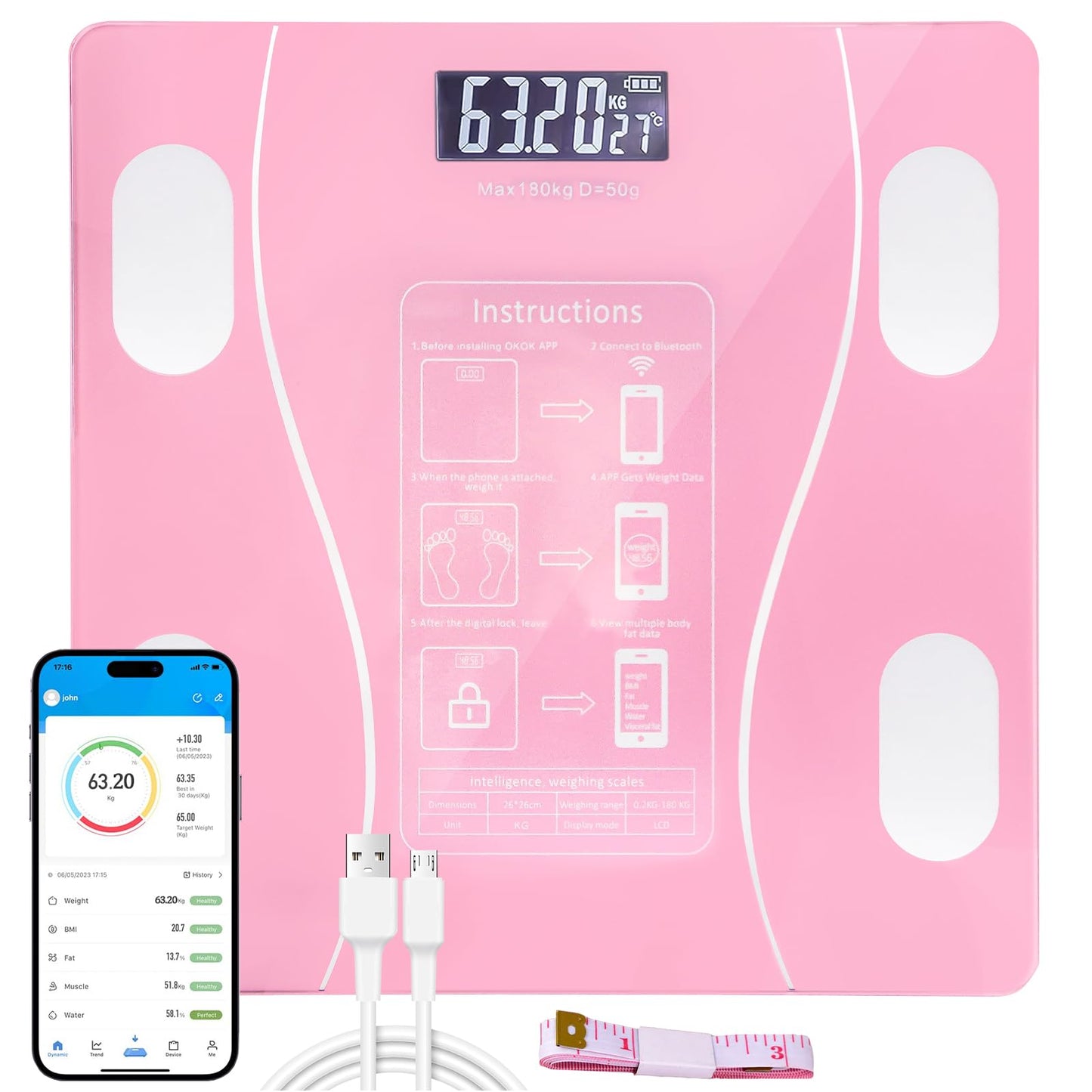 Báscula electrónica inteligente con aplicación Bluetooth