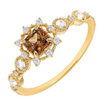 Anillo mujer joyería de granate natural bañada en oro y plata S925